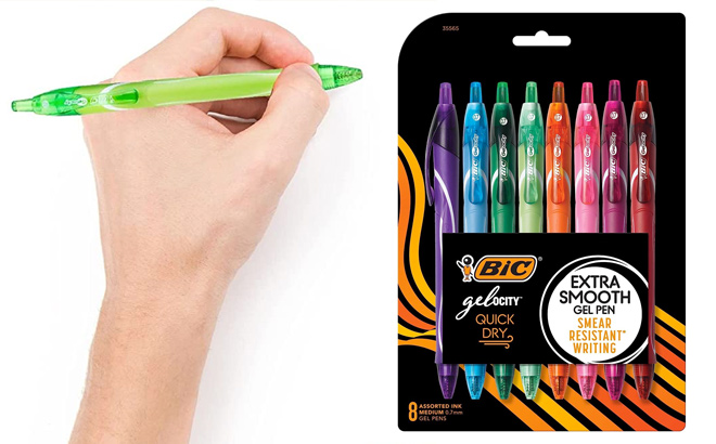 BIC Gel ocity Quick Dry Fashion Retractable Gel Pens Medium Point 0 7mm 8 Count Gel Pen Set Colored Gel Pens With Full Length Grip