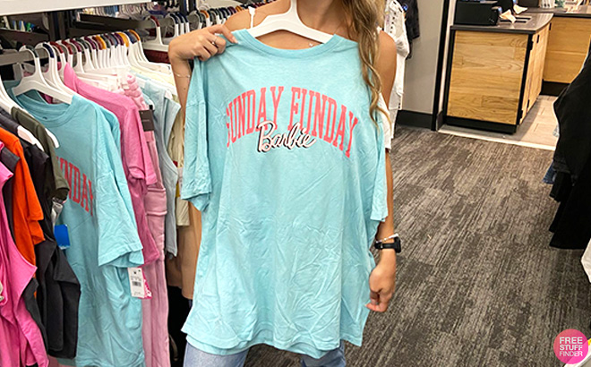 Barbie Women's Sunday Funday Oversized Short Sleeve Graphic T-Shirt 