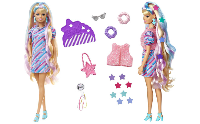 Barbie Totally Hair Doll Star Themed with 8 5 Inch Fantasy Hair 15 Styling Accessories