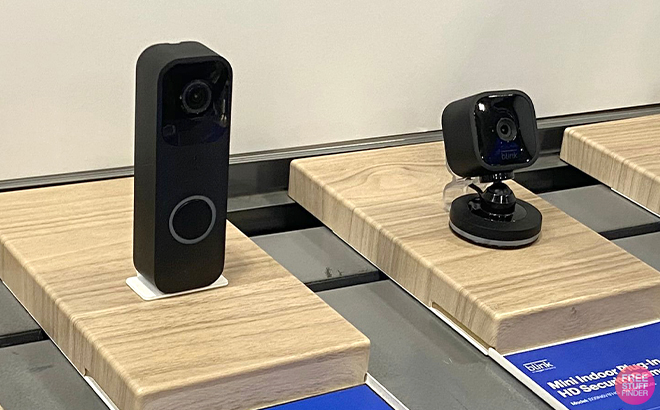 Blink Video Doorbell and Blink Mini Camera on Product Display