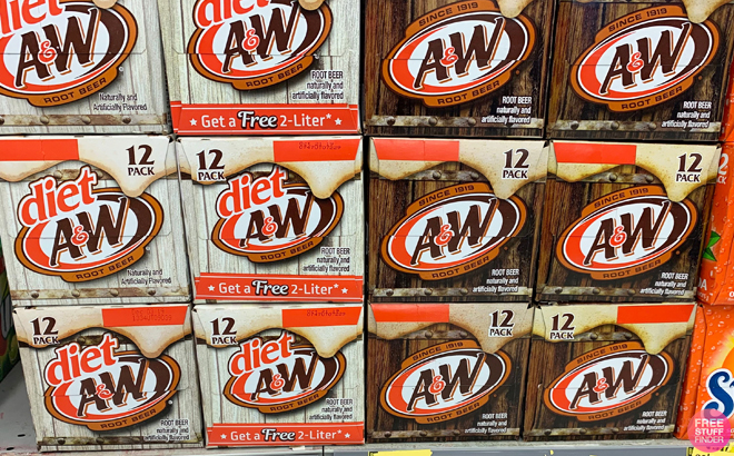 Boxes of AW Root Beers on Shelf