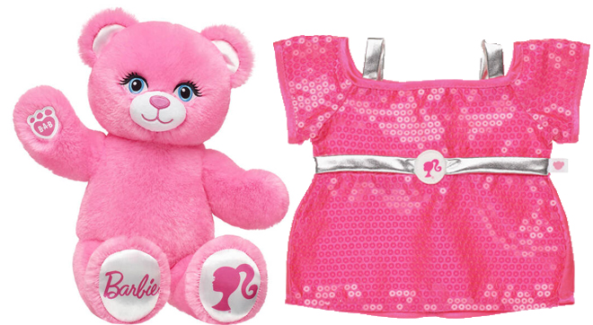 Buildabear Barbie Pink Bear and Barbie Sequin Dress