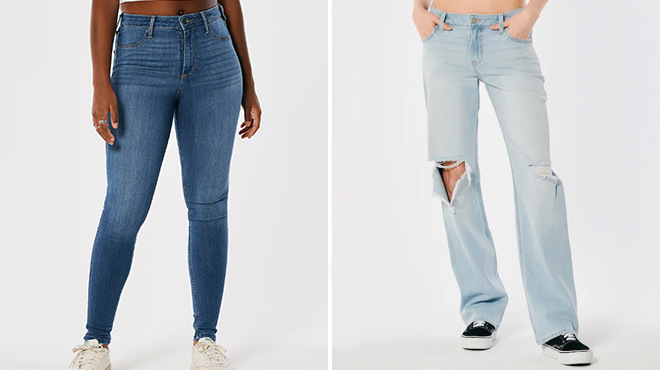 CURVY HIGH RISE MEDIUM WASH JEAN LEGGINGS and LOW RISE RIPPED LIGHT WASH Y2K DAD JEANS