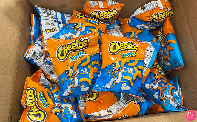 Cheetos Cheese Puffs 40 Pack on a Box