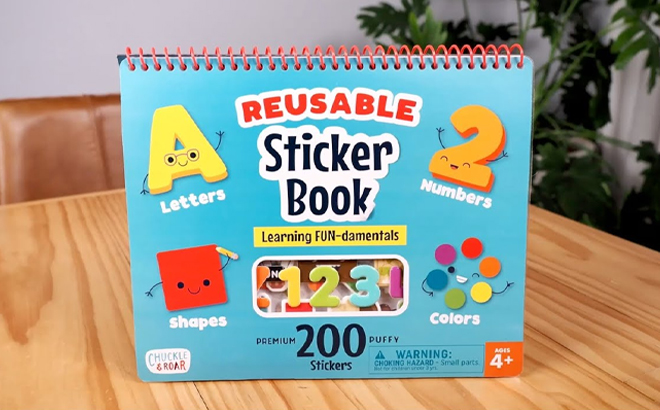 Chuckle Roar Reusable Sticker Learning Activity Book on a Table