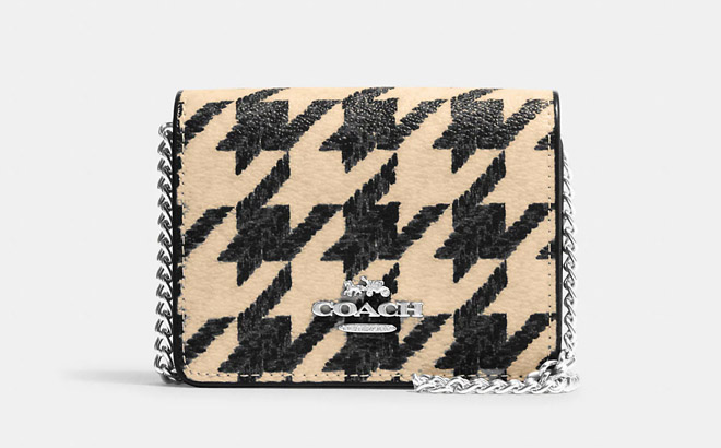 Coach Outlet Mini Wallet On A Chain With Houndstooth Print