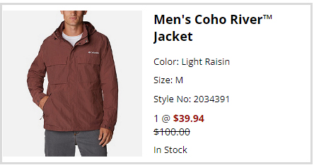 Columbia Mens Coho River Jacket Order Summary