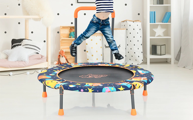 Costway 36 Foldable Round Fitness Trampoline with Handlebar
