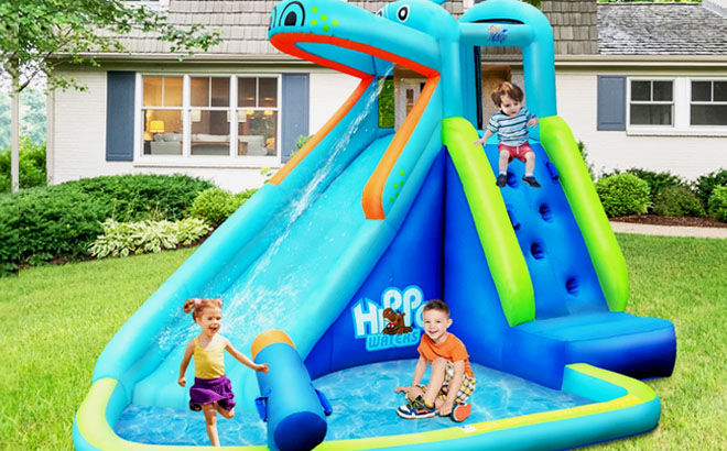 Costway Inflatable Kids Hippo Bounce House Splash Pool