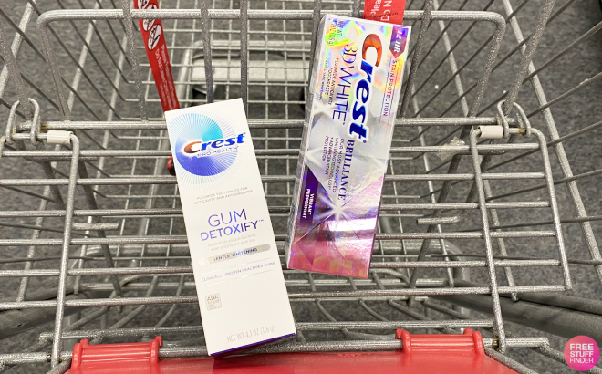Crest 3D White Brilliance Toothpaste and Crest Gum Detoxify Toothpaste in Cart