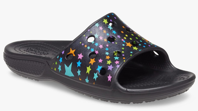 Crocs Kids Classic Slide in Black Multi Disco Dance Party Color