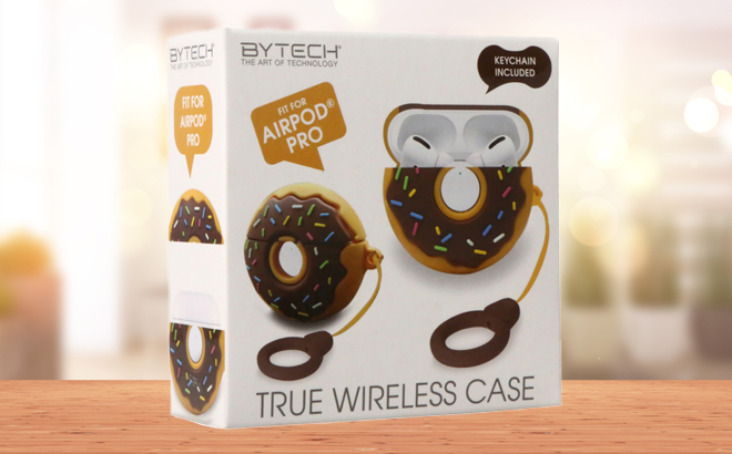 Donut AirPods Case Cover on a Wooden Table