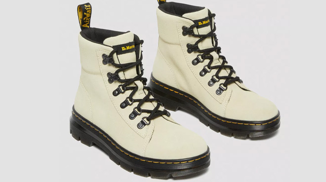 Dr Martens Combs Suede Casual Boots in Cream Color