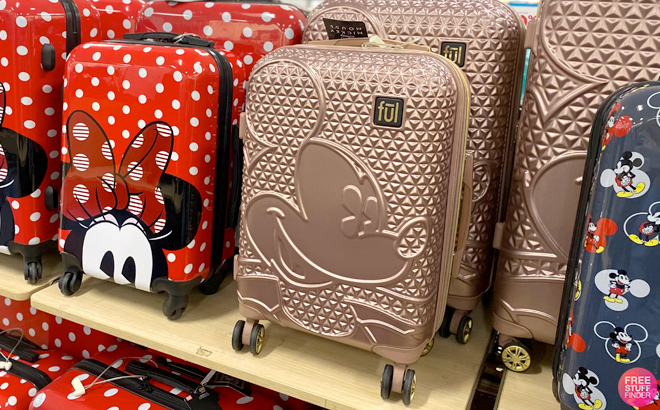 FUL Disney Textured Mickey Mouse 21in Hard Sided Rolling Luggage Rose Gold