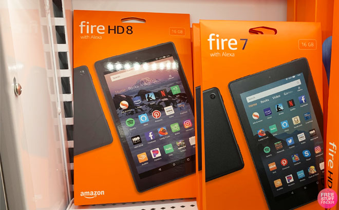 Fire HD Table 8 Inch and 7 Inch in a Store Shelf