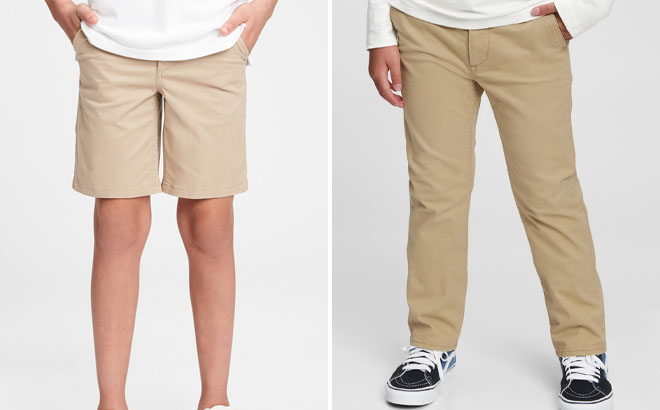 GAP Boys Uniform Dressy Shorts with Washwell and Uniform Lived In Khakis with Washwell