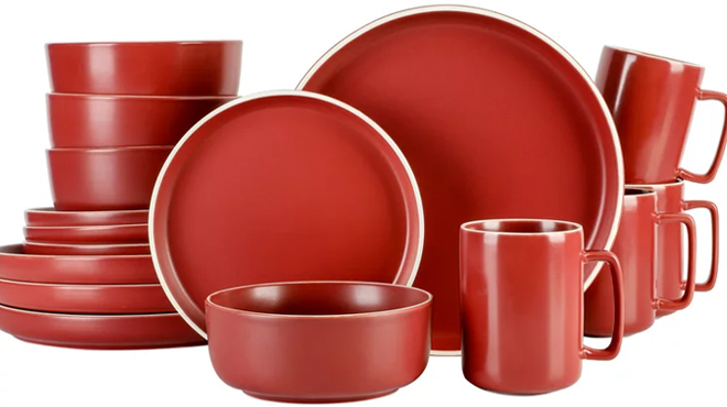 Gap Home Matte 16 Piece Stoneware Dinnerware Set in Red Color