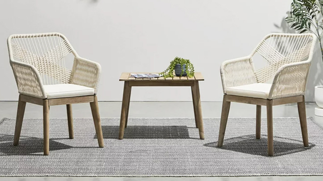 Gap Home Woven Rope Outdoor 3 Piece Conversation Set in Cream Color