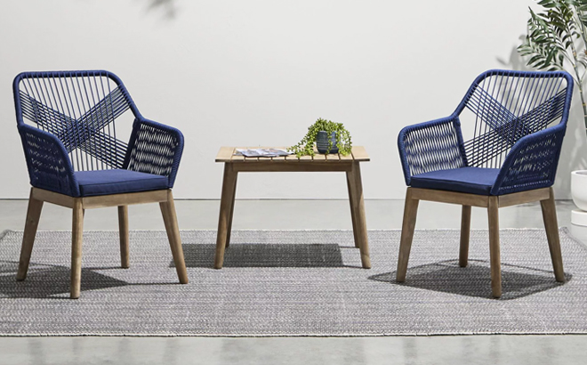 Gap Home Woven Rope Outdoor 3 Piece Conversation Set in Navy Color