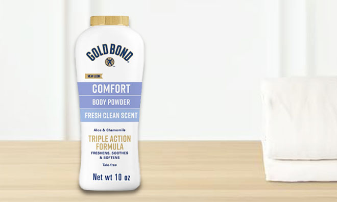 Gold Bond Comfort Body Powder on a Table Gold Bond Comfort Body Powder on a Table