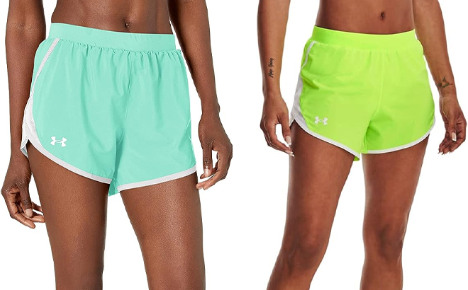 Green Breeze and Lime Surge Under Armour Womens Fly By 2 0 Running Shorts