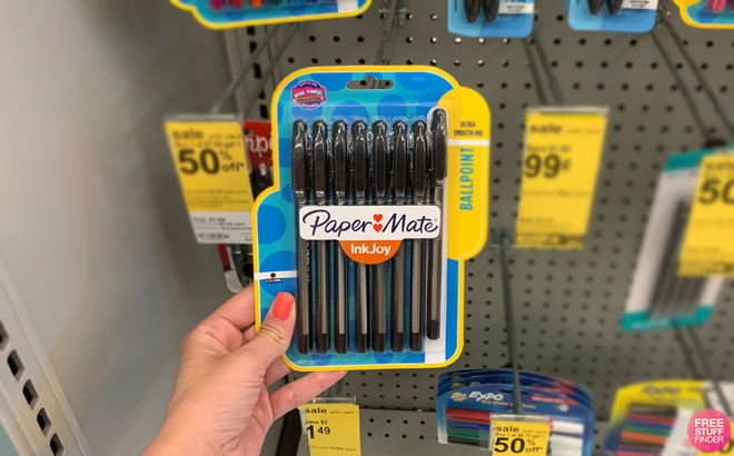 Hand Holding Paper Mate InkJoy Black Ballpoint Pens at Walgreens
