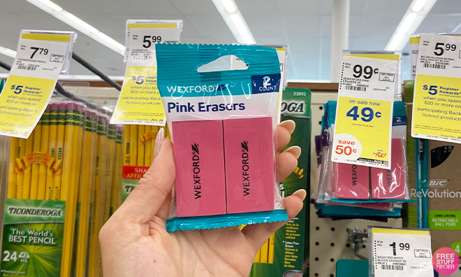 Hand Holding Wexford Pink Erasers 2 Count