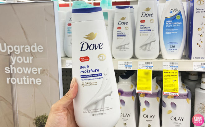 Hand Holding a Dove Body Wash