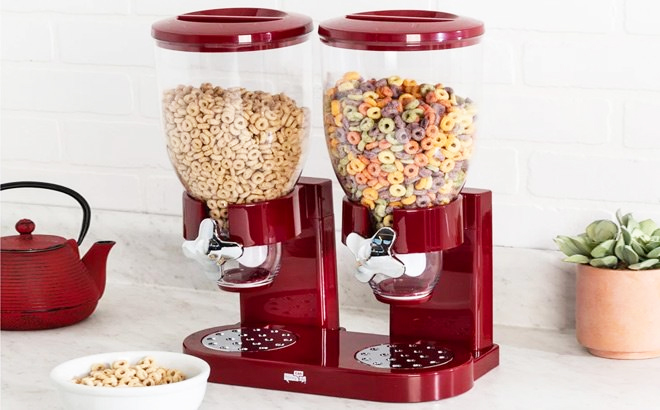 Honey Can Do Double Cereal Dispenser in Red and Chrome Colors