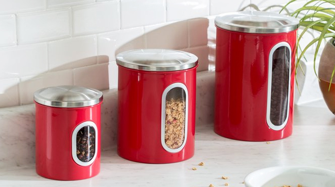 Honey Can Do Nesting Canisters 3 Piece Set in Red Color