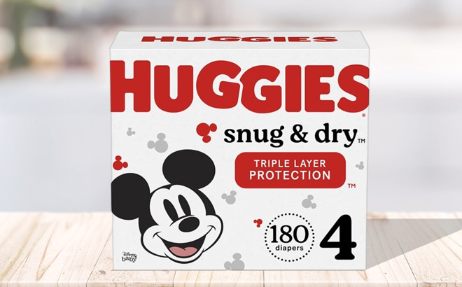 Huggies 180 Count Baby Diapers on Tabletop