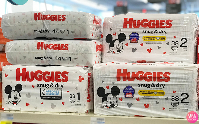 Huggies Snug and Dry Diaper Packs on a Shelf at CVS