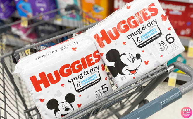 Huggies Snug and Dry Diapers on a Cart