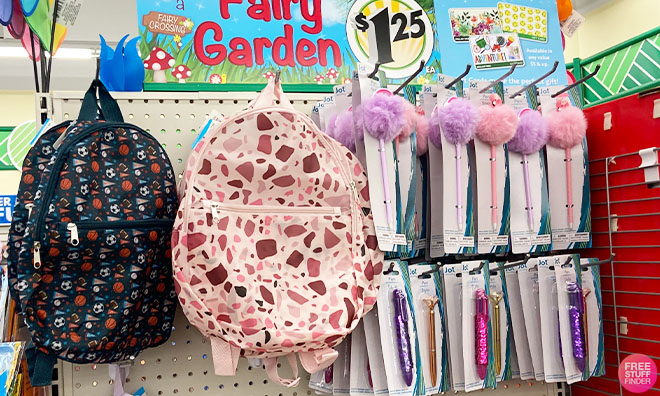 Jot Printed Backpack With Front Zipper and Jot Novelty Pen Assortment