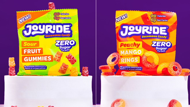Joyride Zero Sugar Candy in Peachy Mango Rings and Sour Fruit Gummies