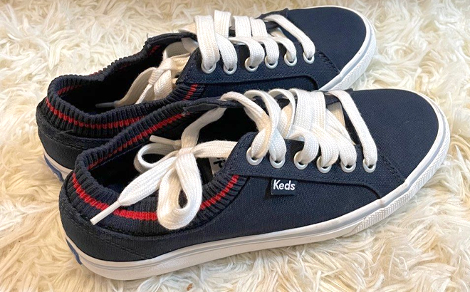 Keds Womens Jump Kick Rib Knit Collar Sneakers in Navy Red Color Keds Womens Jump Kick Rib Knit Collar Sneakers in Navy Red Color