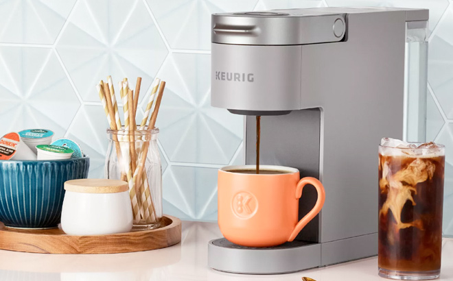 Keurig K Slim Plus ICED Coffee Brewer with 24 K Cups and My K Cup Gray