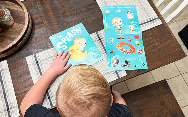 Kid Reading Kids Books on a Tabletop