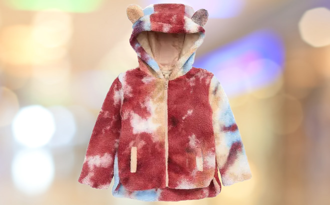 Kids Faux Shearling Hooded Jacket Purple Combo Color