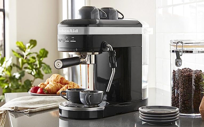 KitchenAid Semi Automatic Espresso Machine on a Kitchen Countertop