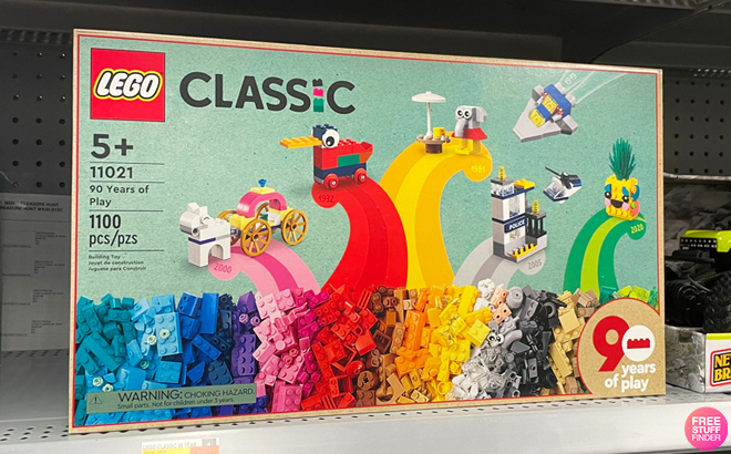 LEGO Classic 90 Years of Play 1100 Piece Building Set on a Shelf