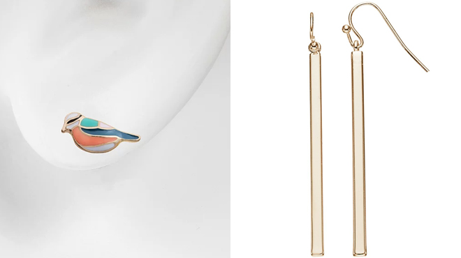 Lauren Conrad Stud Bird Earrings And Stick Linear Drop Earrings