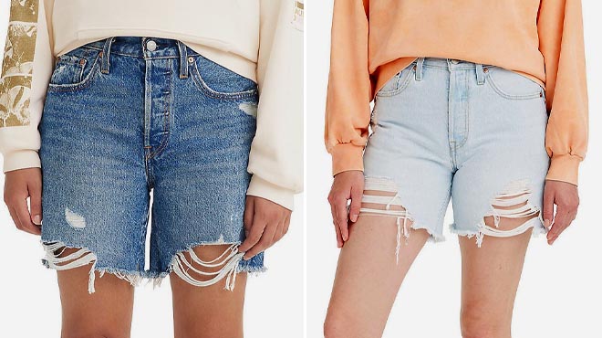 Levis Womens Mid Thigh Frayed Jean Shorts