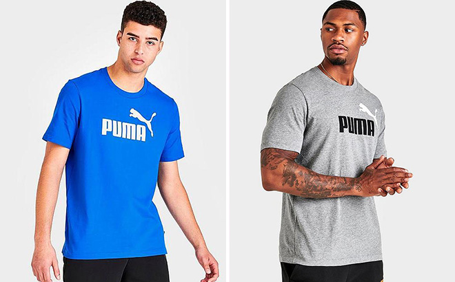 Mens Puma Essentials Logo T Shirt in Blue and Gray