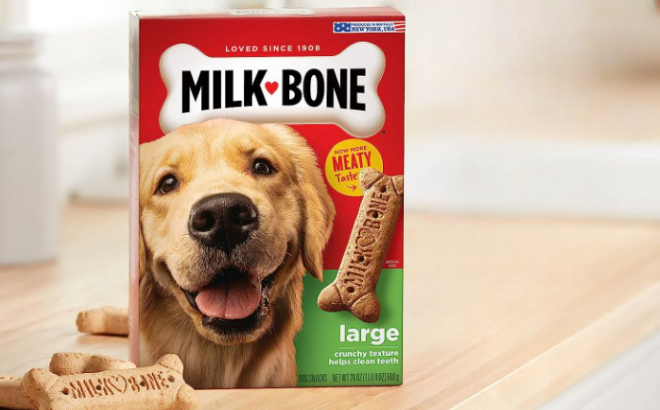 Milk Bone Large Dog Biscuits on a Wooden Table