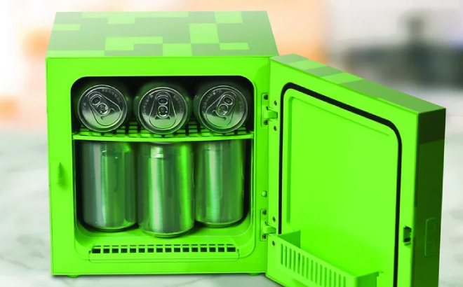 Minecraft Green Creeper Mini Fridge Filled with Cans