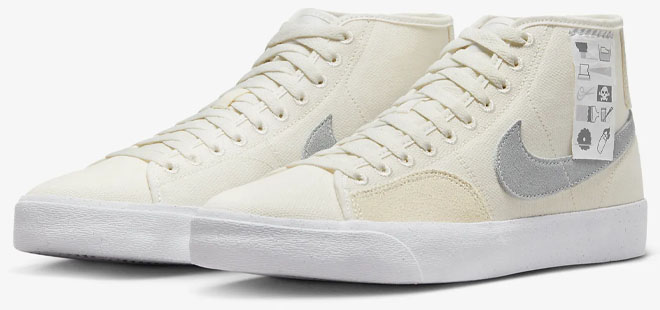 Nike SB Blazer Court Mid Premium Skate Shoes on a Gray Background