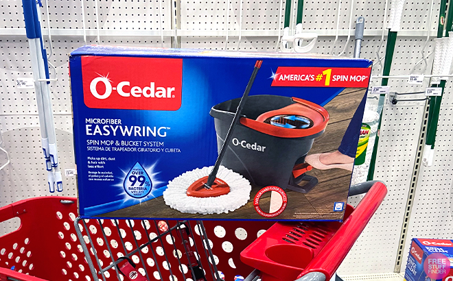 O Cedar Spin Mop and Bucket System box on cart