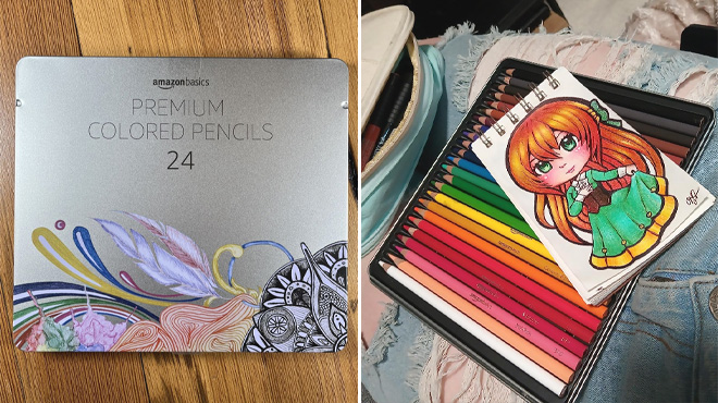 Opened Box of Amazon Basics Premium Colored Pencils 24 Pack