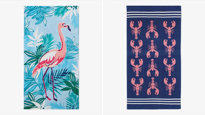 Outdoor Oasis Flamingo and Lobster Beach Towel